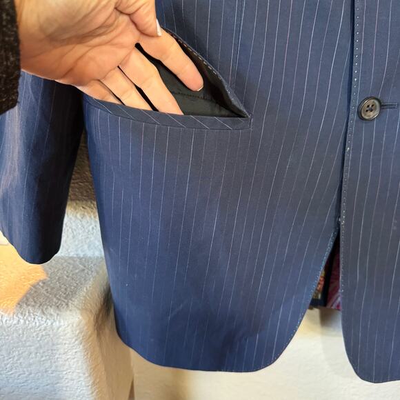 Robert Graham Navy Blue Pinstripe Mens Blazer Size Large EUC Sport Coat Preppy - Picture 3 of 13